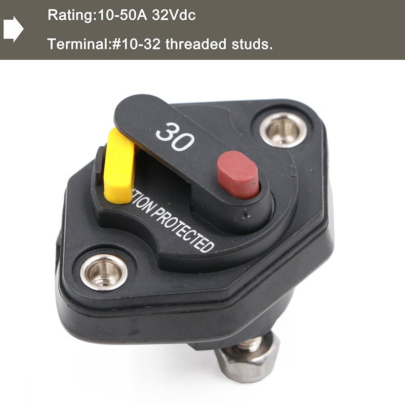 T Tocas 30 Amp Panel Mount Circuit Breaker with Manual Reset Button Switchable for Car Truck RV ATV Marine Trolling Motors Boat Audio System 32V - Image 4